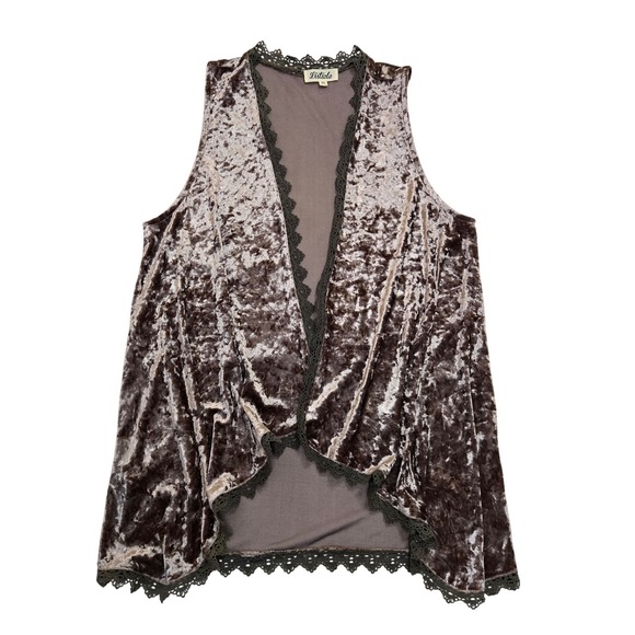 Listicle Jackets & Blazers - Listicle Womens Crushed Velvet Open Front Vest Mauve Lace Trim LJ0053 Size M